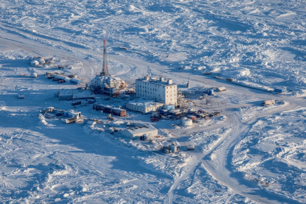 Exploration camp in remote northern tundra terrain