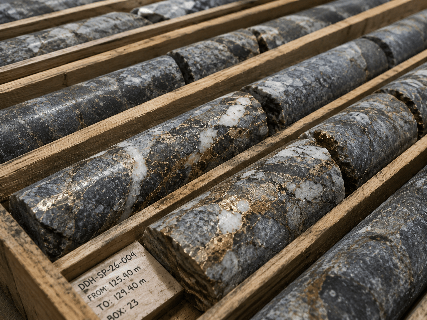 Diamond drill core in geological core trays