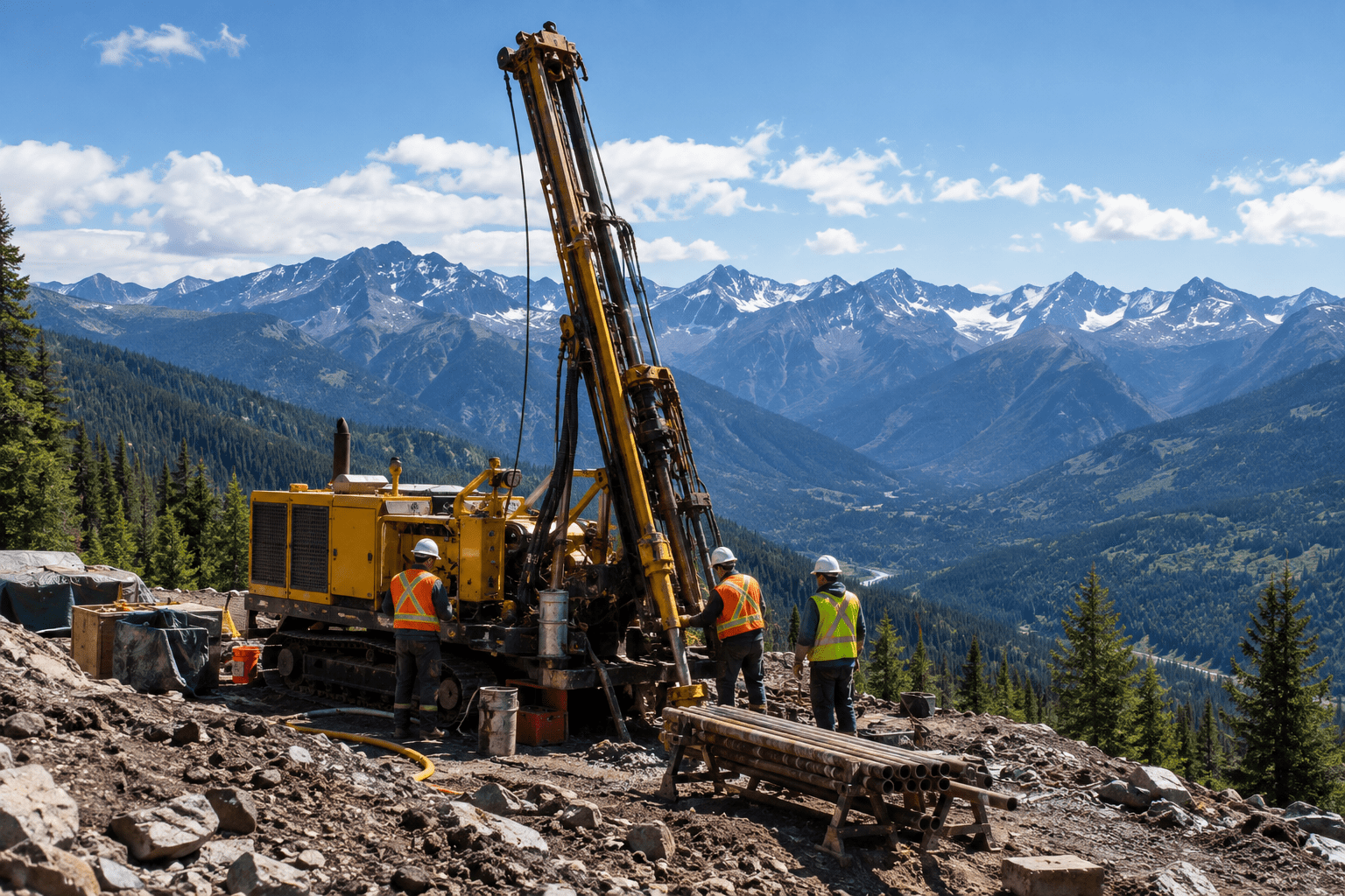 Diamond drill rig operating in the mountains