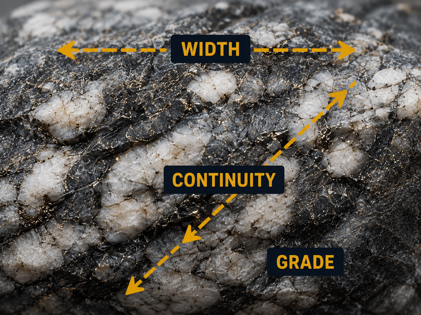 Geological illustration showing width, continuity and grade