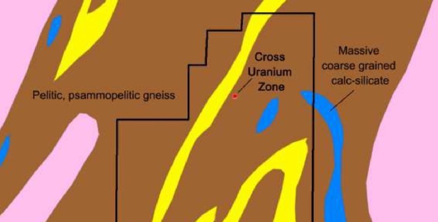 Interpreted geology around the Cross Uranium Zone